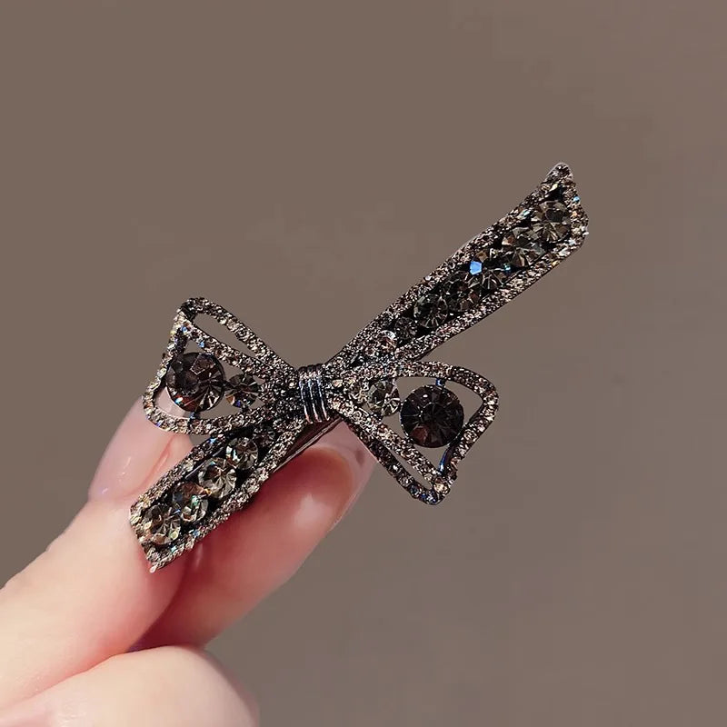 Korean Style Exquisite Rhinestone Hollow Bow Hair Clip Duckbill Clip High-end Side Clip Women Alloy Bangs Clip Hair Accessories