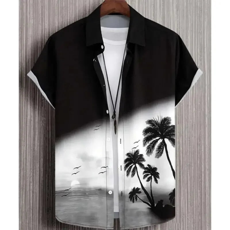 Men's Hawaiian shirts 3d gradient printed loose shirts and oversized shirts, high-quality beach party sweaters