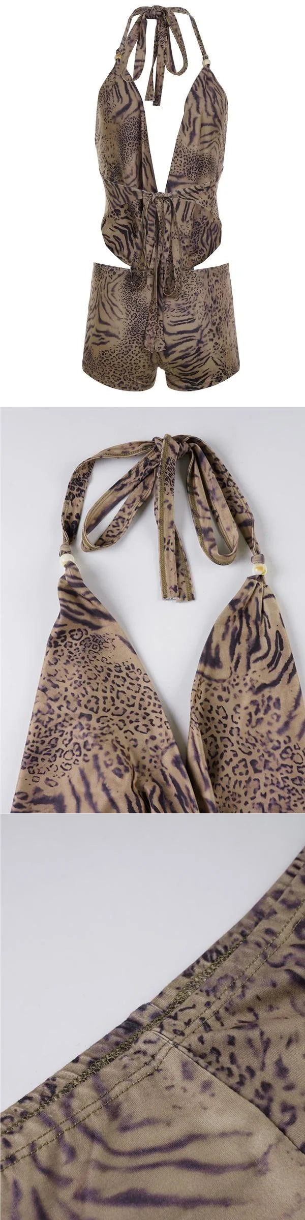 Women's Leopard Print Halter Top And Short Set Backless Sveless Summer Fashion Ensemble Female Spring 2026 Collection