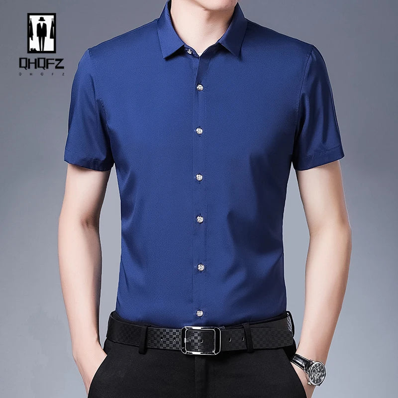 8 Colors Men's Casual Business Short Sleeved Shirt Wrinkle Resistant Fashionable Top