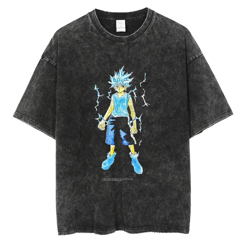 HUNTER×HUNTER T Shirt Kurapika Manga Tshirt Men Women Hip Hop Washed Cotton T-shirt Clothing Summer Short Sleeve Tees Streetwear