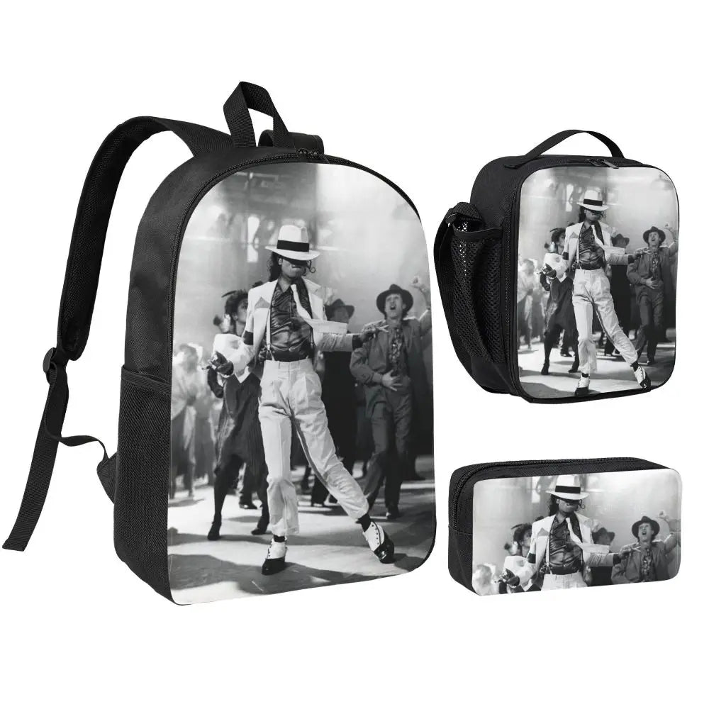 MJ Pop Legend Music 3pecs/set Backpack for Student Shoulder Bag Lunch bag Pencil Case