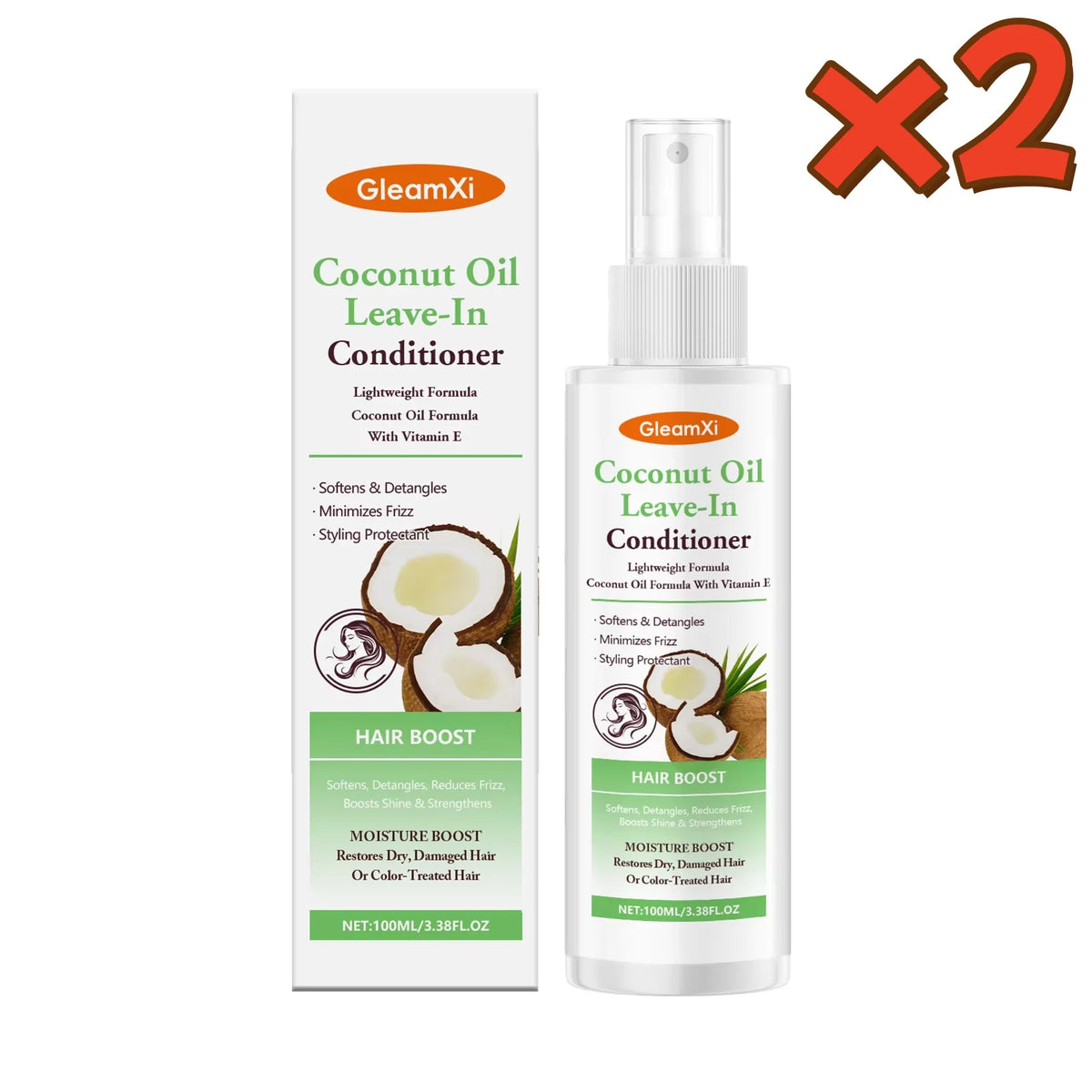 Gleamxi Coconut Oil Leave-In Conditioner Spray Softens Detangles Dry Tangled Minimizes Frizz Boosts Shine Hair Care Product