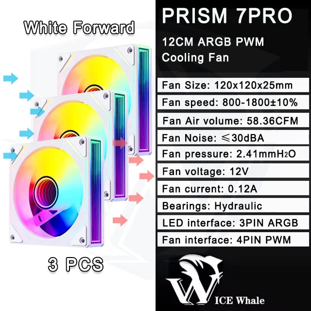 ICE Whale Prism 7 PRO ARGB PC Case Fan 120mm Infinity Mirror Design Motherboard Lighting Sync 4PIN PWM CPU Cooler Fan Ventilador