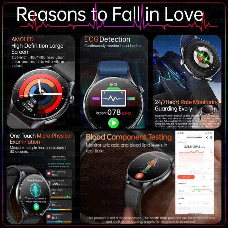 2025 New NFC+ECG+PPG Health Smart Watch BMI Fat Heart Rate Blood Pressure Watch 380mAh BT Call IP68 Waterproof Sports Bracelet