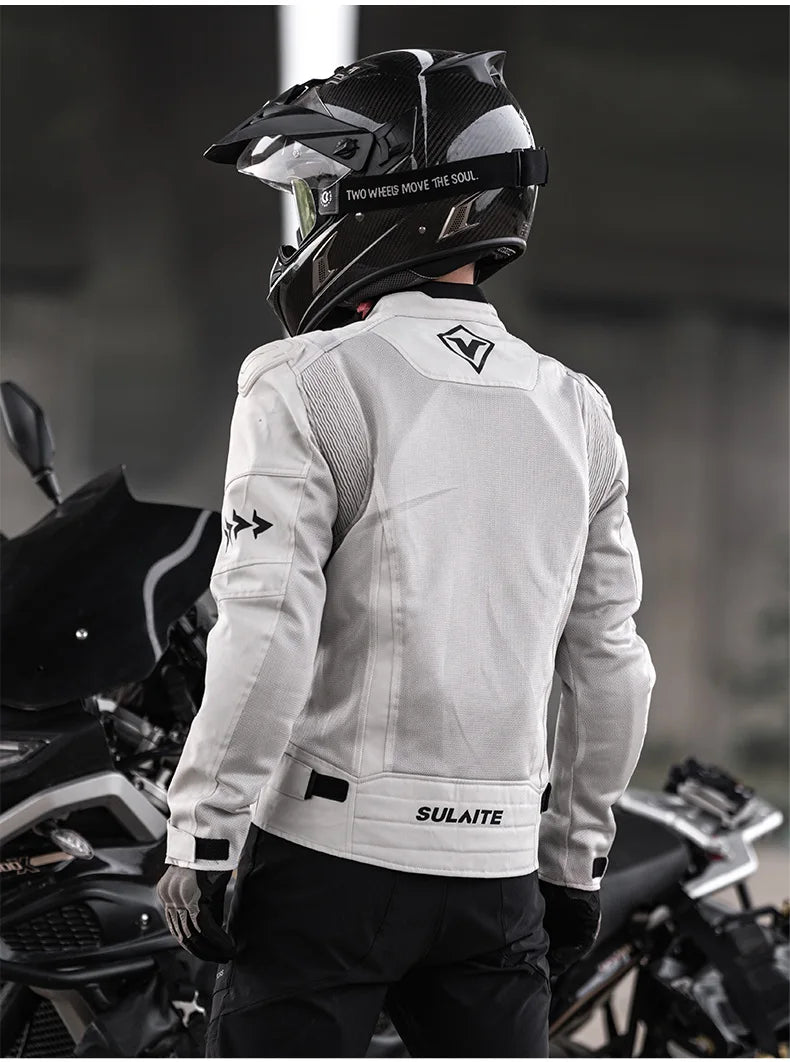 SULAITE Summer Motorcycle Jacket Suit Breathable Riding Gear Protective Racing Coat Motorbike Equipment for Men