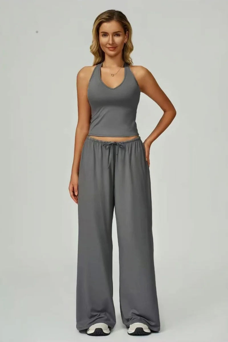 European and American fashion women's trousers set comfortable wide-leg trousers set loose casual pants women's sports fitness e