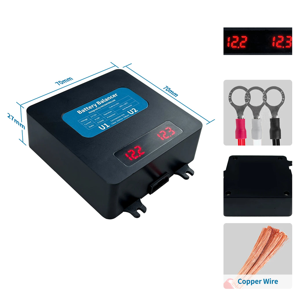 0-10A Digital Display Battery Equalizer 24V 48V 60V 72V 96V LED Voltage Showing Battery Balancer For 2X12V Lifepo4 GEL Battery