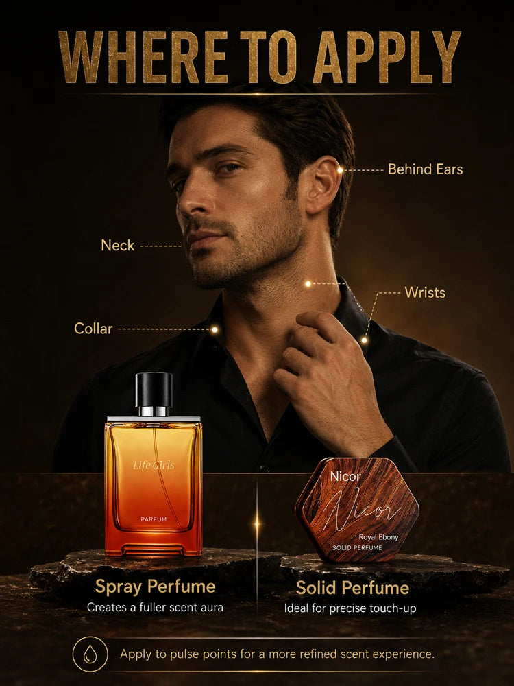 Men's Woody Citrus Perfume Set, Spray Cologne + Solid Perfume Balm, Long Lasting Royal Ebony Travel Fragrance Gift