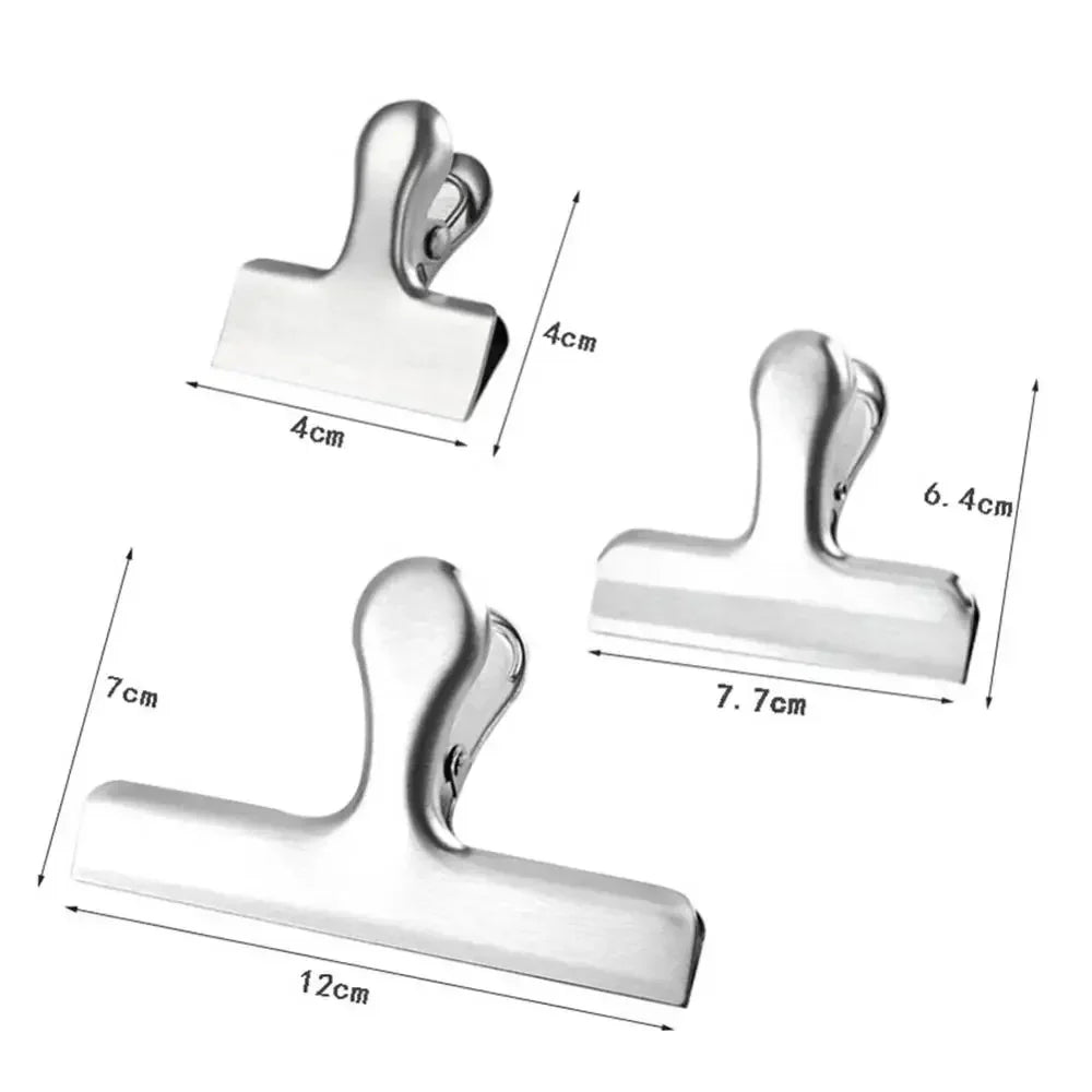 3PCS Stainless Steel Bag Clipsf For Food Heavy Duty Metal Silver Food Clips Office Paper Clamps Air Tight Seal Snack Clips