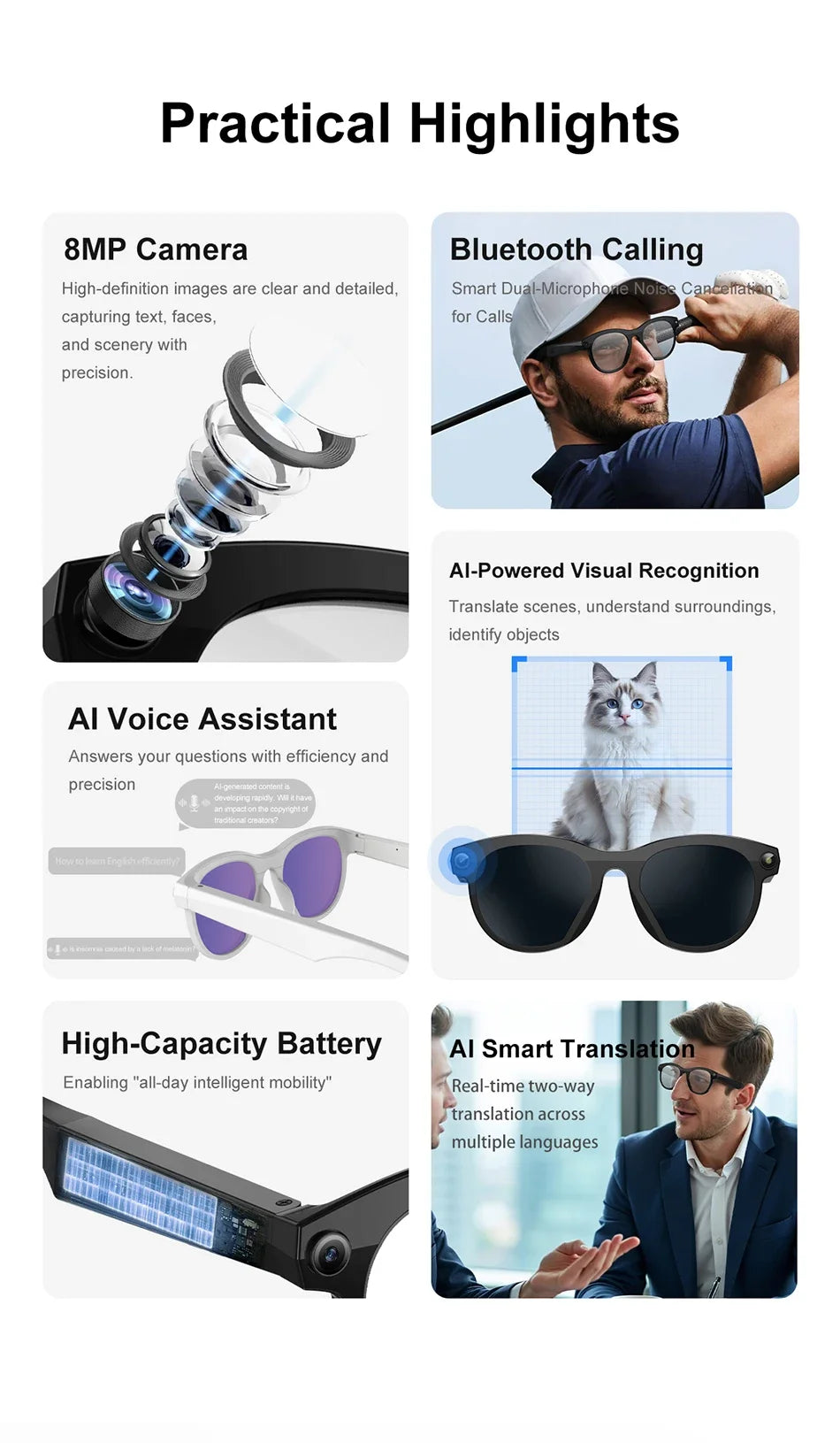 Lenovo 8K HD AI Smart Glasses Camera 1600WDual Real-time Translation Bluetooth Call Shoot Audio Video Music Play Sunglasses 2026