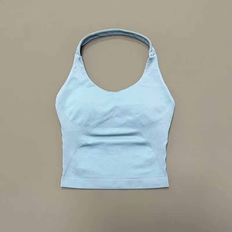 HISTELLO Sports Halter Top Seamless Longline Strappy Gym Tank Top Women Yoga Clothing Workout Fitness Sportswear Pilates Vest