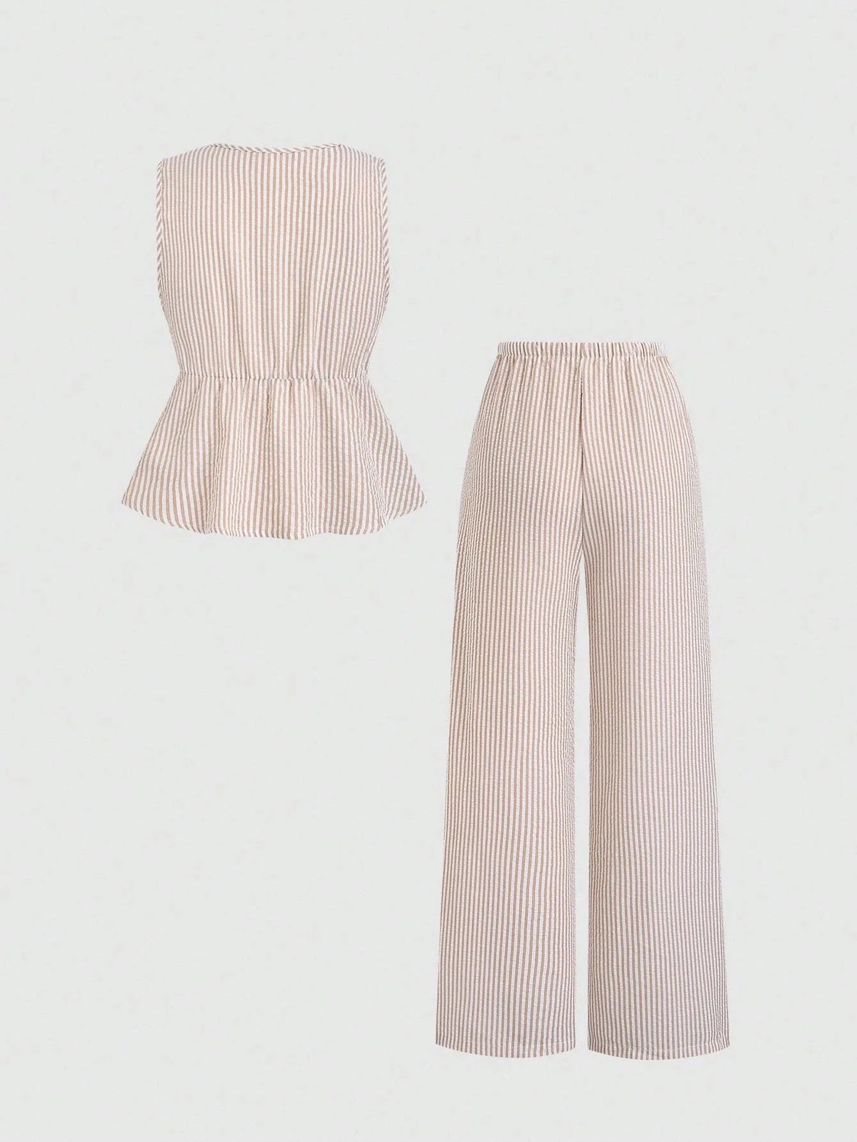 New Summer Striped Trousers Set Casual Everyday Comfortable Holiday Style Sleeveless Lace-up Wide-leg Trousers Two-piece Sets