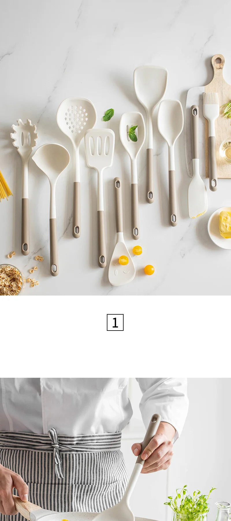 New 4/5/6/7/10Pcs Silicone Kitchen Utensils Spatula Shovel Soup Spoon Cooking Tool Non-Stick Silicone Handle Kitchen Gadgets