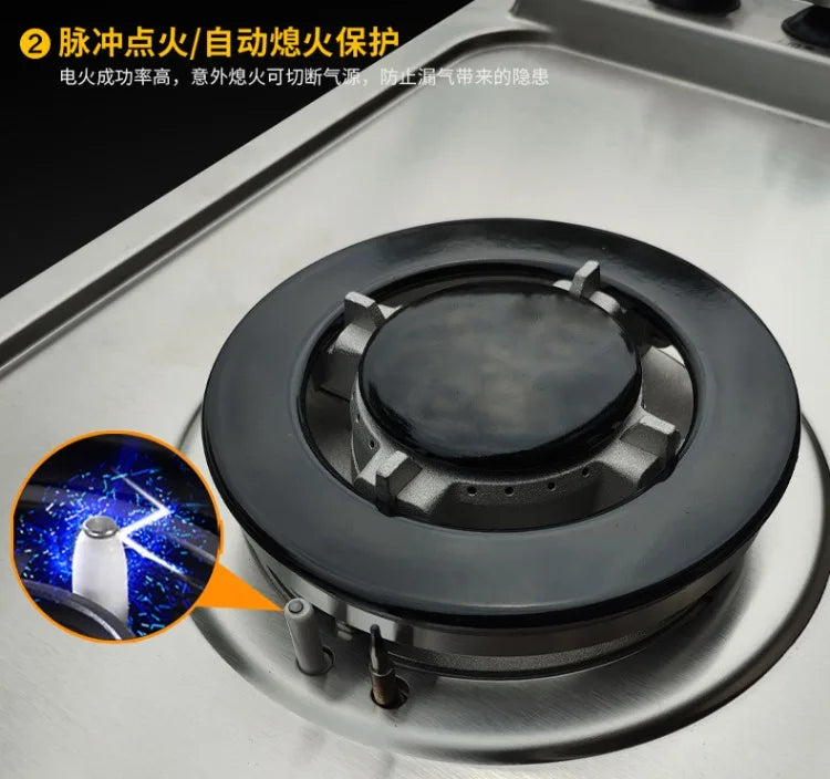 Boske 3 Burner Gas Stove Stainless Steel Panel High Power for Home Use Natural Gas LPG CEL