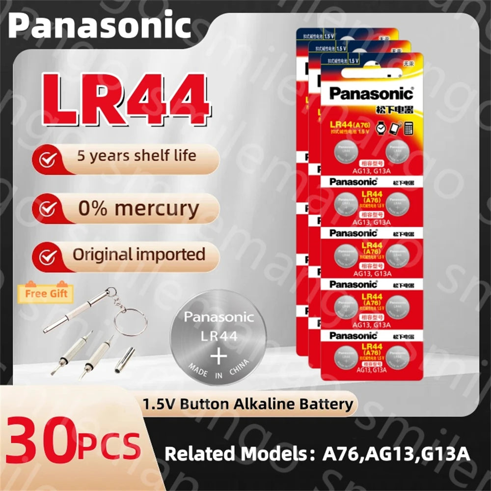 Original Panasonic 1.5V LR44 AG13 175mAh Button Cell Battery 357 SR44 LR1154 Button Batteries For Watch Calculator Coin Cell Toy