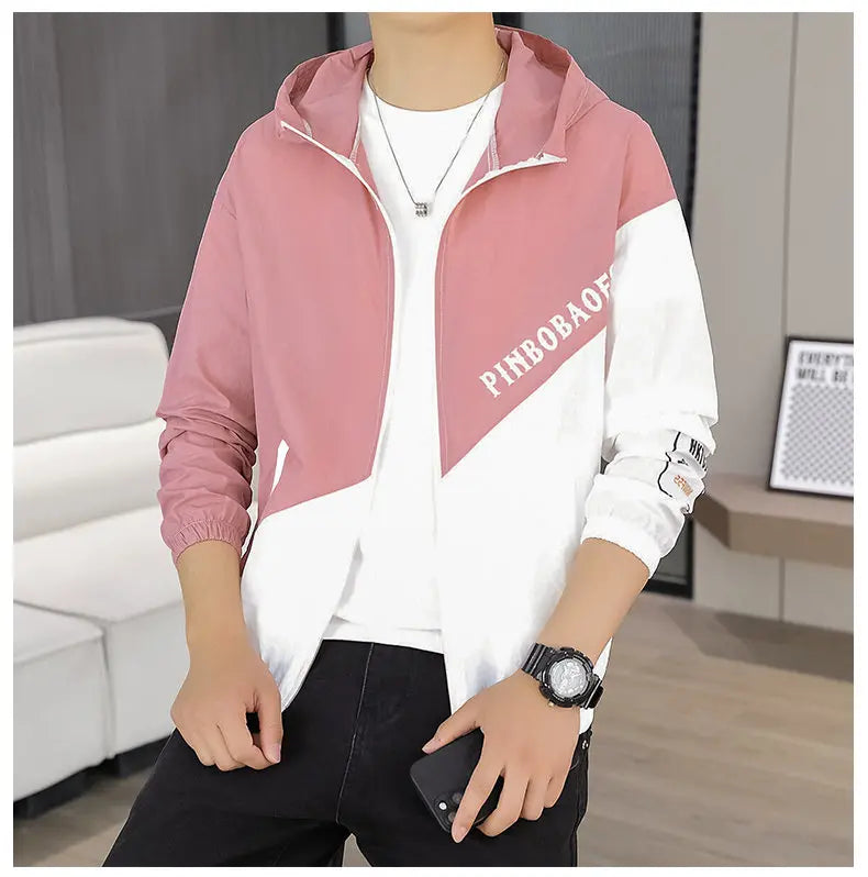 Men's Hooded Sun Protection Clothing Fashion Summer Thin Ice Silk Hiking Jacket Outdoor Sun Shade Coat UV Protection Windbreaker