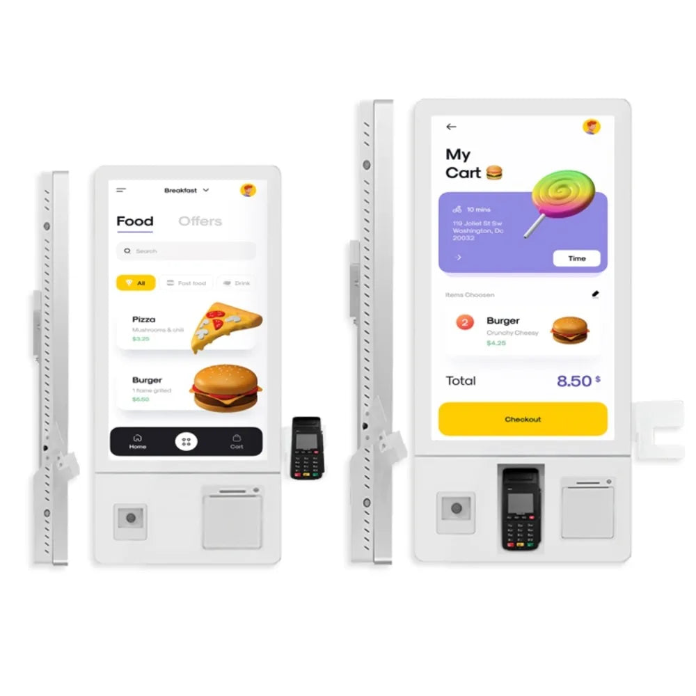 Restaurant 24 27 32 inch touch screen cashless POS fast food self-service order payment end point kiosk floor machine