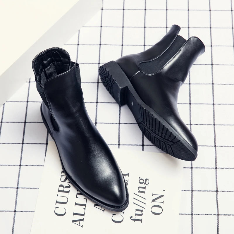 Men Fashion Chelsea Boots Black One Step Business Brand Formal Boots Waterproof Anti slip Wear resistant Size 38-48 Men Boots