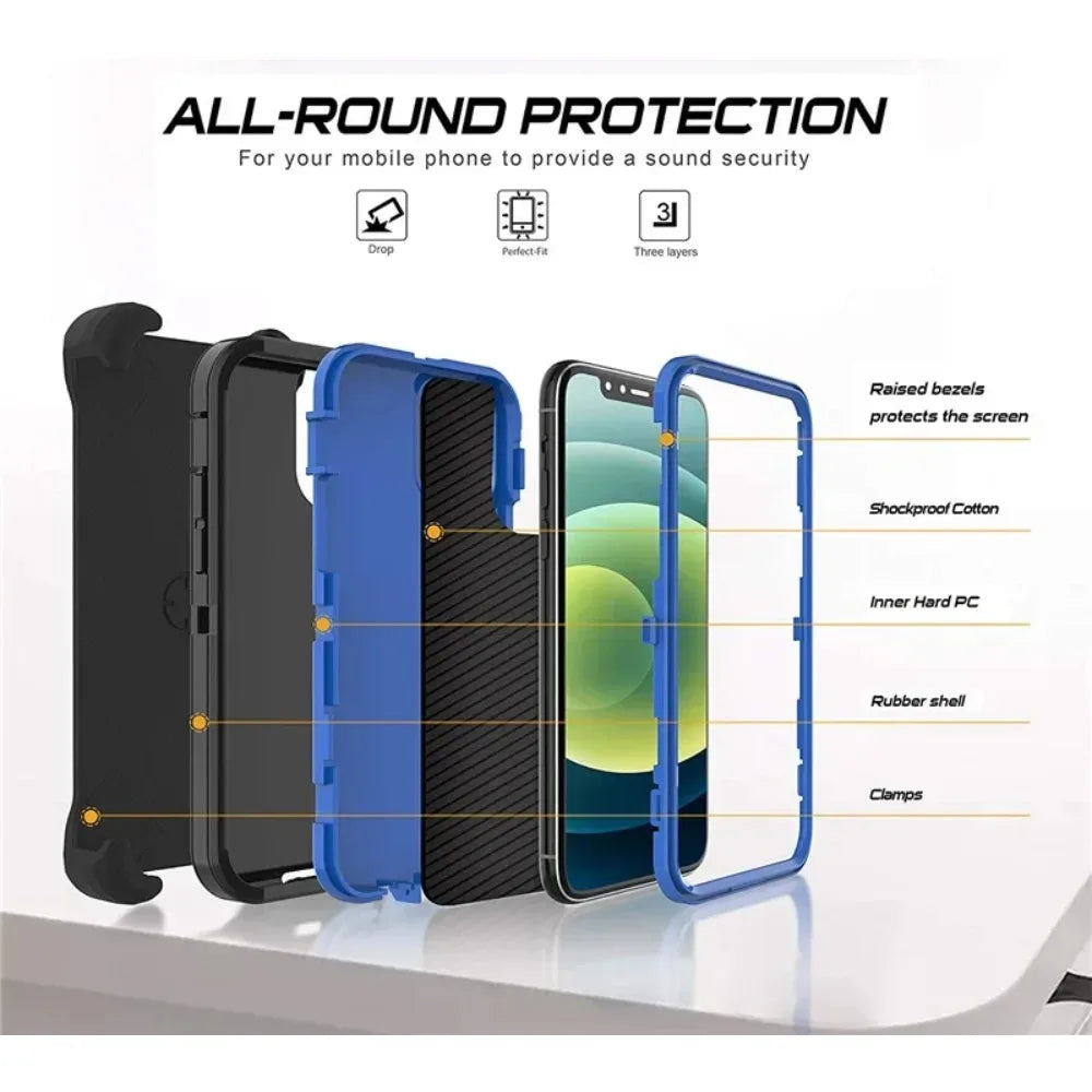 Shockproof Case for iPhone 16 15 14 13 12 11 ProMax Plus Military-Grade Heavy Duty Slim Silicone Cover Soft TPU Bumper 2-Pack