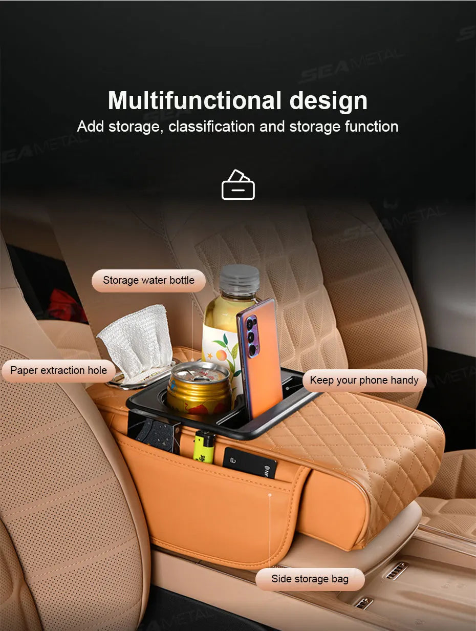 SEAMETAL Car Arm Rest Extension Cushion Multifunctional 7.5CM Thicken Center Console Box Cushion Elbow Support Pad Car Organizer