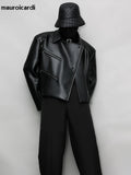 Mauroicardi Spring Autumn Oversized Cool Pu Leather Jacket Men Long Sleeve Stand Collar High Quality Luxury Designer Clothes