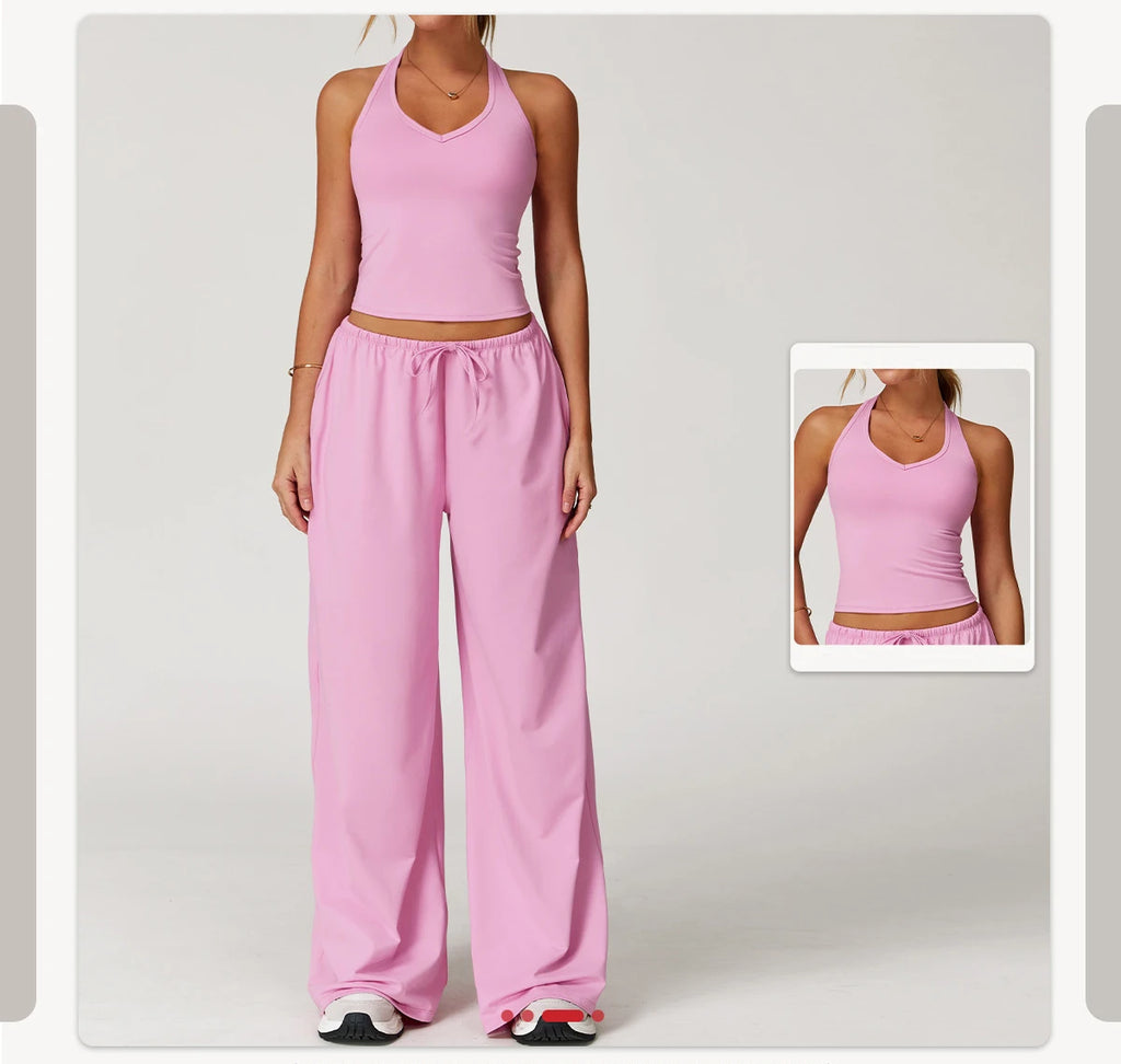 Women's High Waist Drawstring Yoga Pants Hanging Wide Leg Loose Casual Pants Women's Sports Pants Fitness Running Elastic Pants
