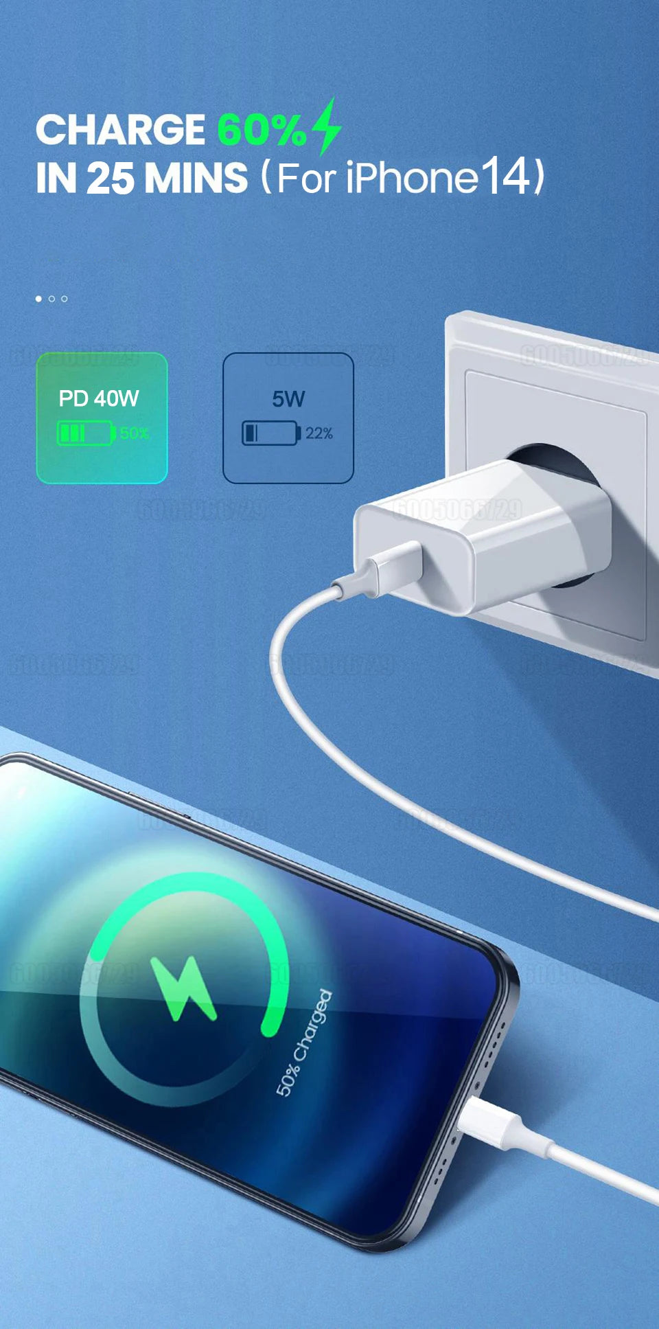 Original 40W Fast Charger Type C Adapter For iPhone 18 Pro Max 17 Pro Max Duo 17 Air 15 14 13 12 16 Pro Max USB C Charging Cable