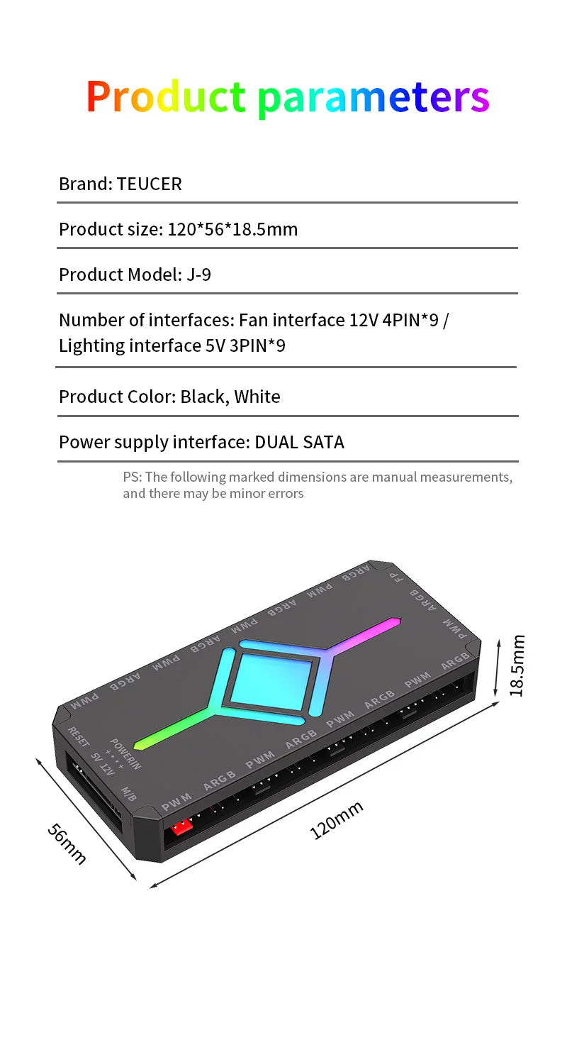 TEUCER Fan Intelligent Temperature Control 5v3 Pin Divine Light Synchronization ARGB Hub PWM HUB Wireless Remote Control