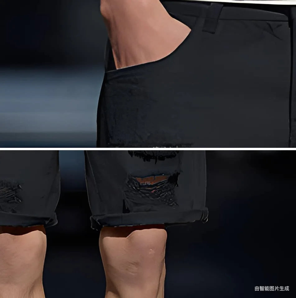 Men's Fashion Denim Shorts Summer Ripped Casual Denim Knee Length Solid Jeans Shorts White Classic Jeans Shorts Y2k Streetwear