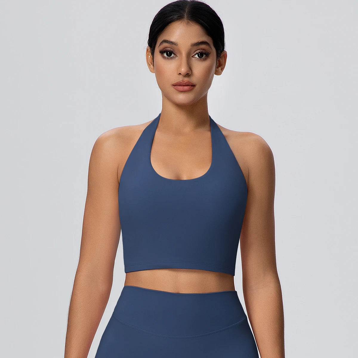 Woman Solid Color Sexy Neck Strap Bra Yoga Underwear With Chest Pad Backless Gather Shockproof Gym Workout Top Sports Yoga Bra