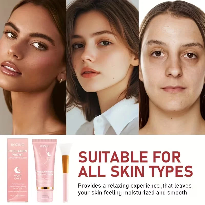 Collagen Intensive Moisturizing Nighttime Peel-Off Mask 75g, Comes with a Free Mask Brush, Gel Texture Is Easy to Absorb, Deeply Hydrates and Moisturizes, Instantly Relieves Dryness with a Single Swipe and Peel-Off, Evens Out