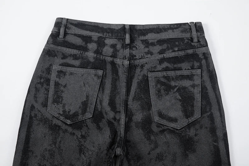 Men's Tie Dye Flared Denim Jeans Washed Handmade Brushed Wax Coating Casual Jean Pants Y2k Streetwear Slim Fit Bootcut Pants