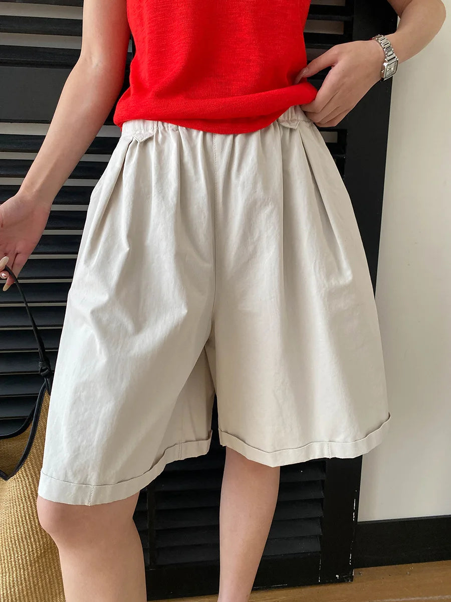 Summer women's relaxed loose wide leg A-line casual shorts versatile