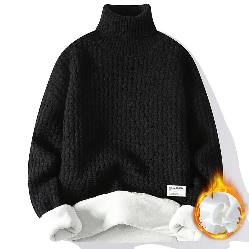 New Winter Fleece Turtleneck Sweater Men Warm Knit Pullovers Mens Casual Knitted Sweaters Solid Color Turtleneck Knitwear Man