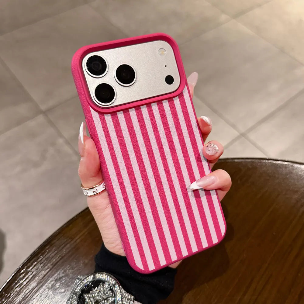 Pink Stripes Pattern Phone Case For iPhone 17 16 15 14 13 12 11 Pro Max Plus 17 Air 16E 17E Lychee Texture Soft Shockproof Cover