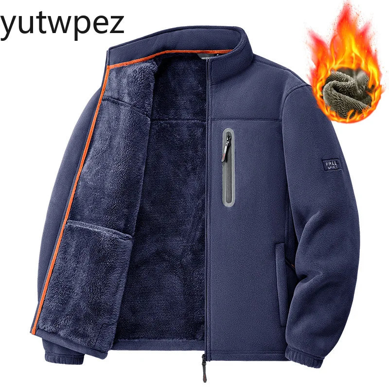 Men Climbing Double Thickened Pocket Jacket Outdoor High Collar Windproof Ski Sweatshirt Coat Man Snow Winter Warm Fleece Jacket