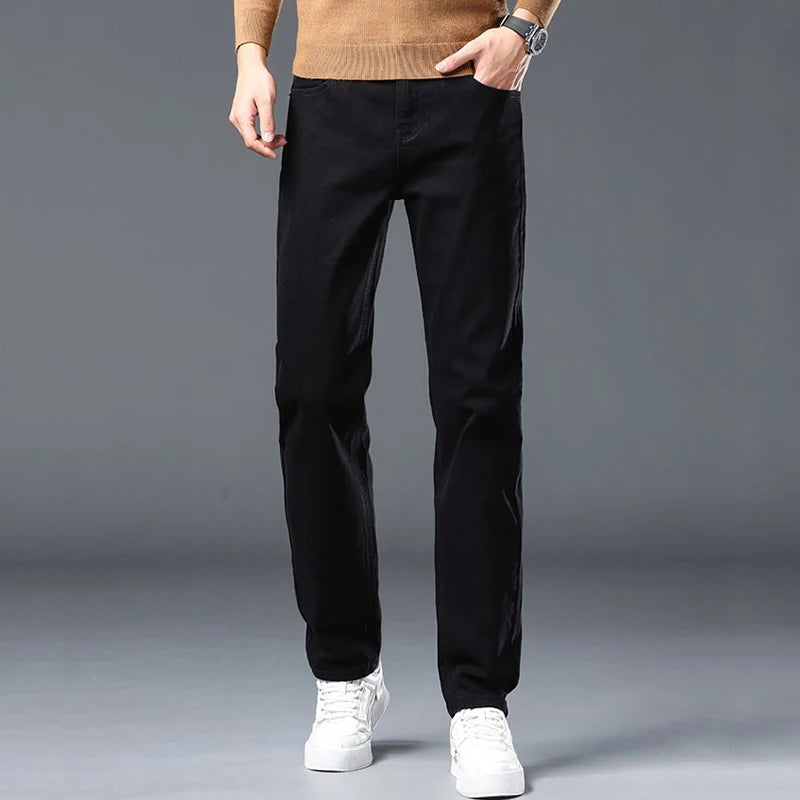 Men's Slim Jeans Korean Fashion Elastic Straight Casual Denim Pants Comfortable Work Male Spring Autumn Trousers Black Gray