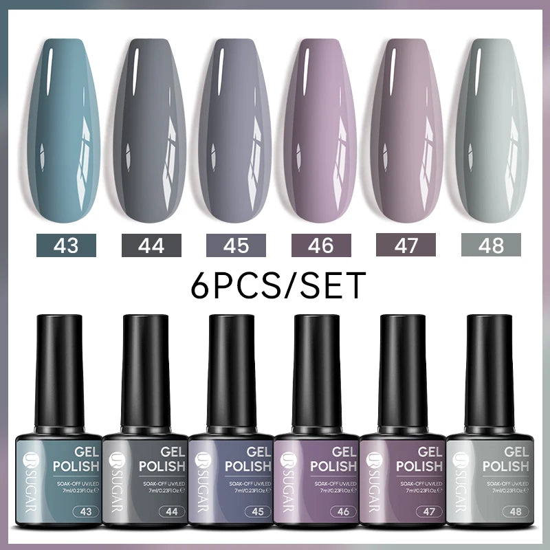 UR SUGAR 6Pcs/Set 7ML Gel DIY Nail Polish Autumn Semi Permanent Soak Off UV LED Gel Varnish Nail Art Design Manicure Kit