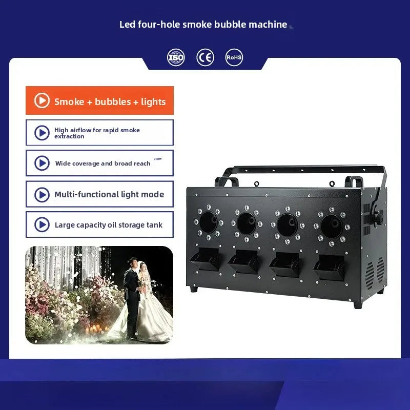 Stage Fog Bubble Machine - Four Nozzle Led Fog & Bubble Maker - Professional Performance, Wedding, Bar, Large-scale Bubble