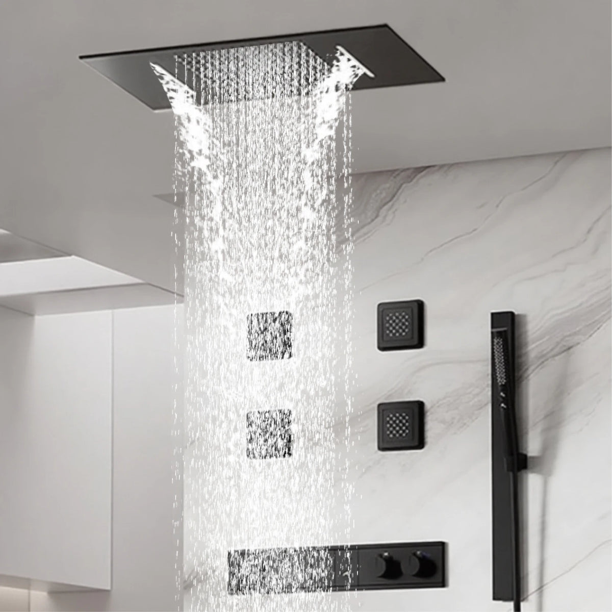 Luxury Bathroom Ceiling Embedded Rain Shower Head LED Digital Display Thermostatic Mixer Hot Cold Water Rainfall Shower System
