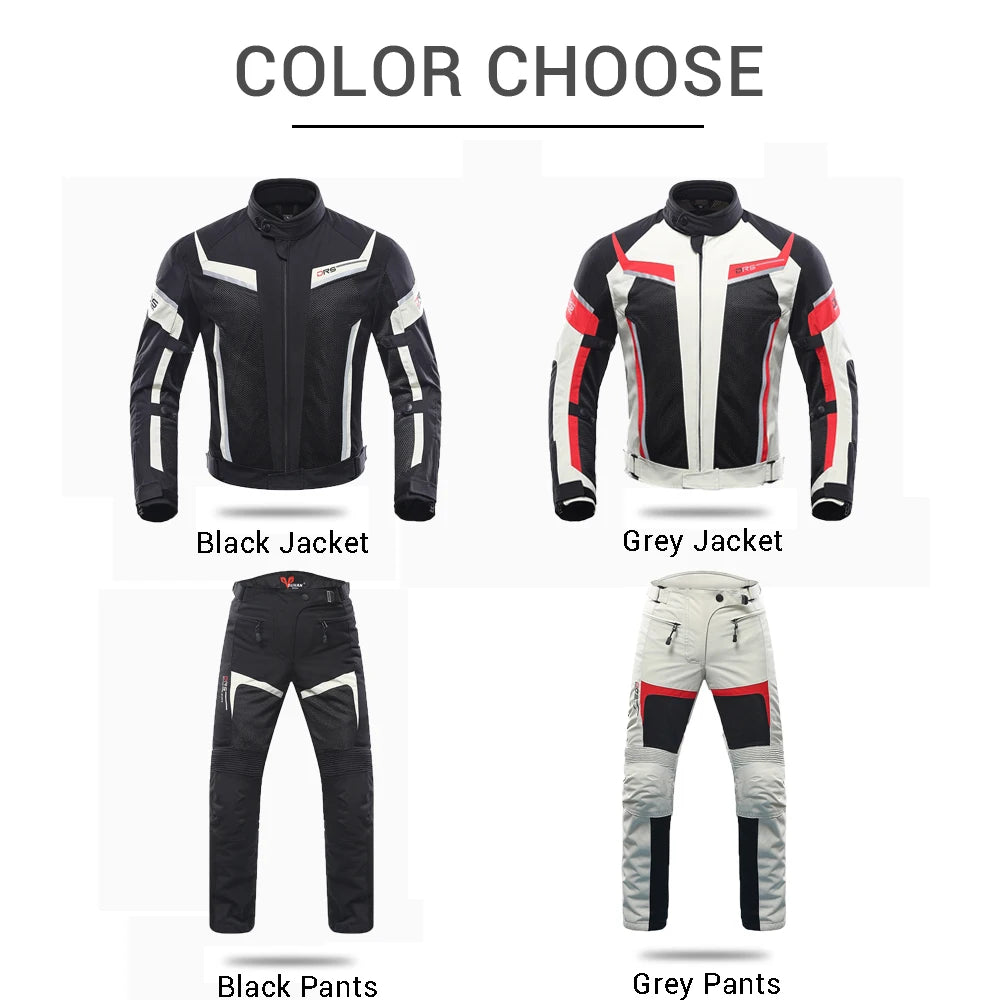 DUHAN Summer Motorcycle Jacket Man Riding Jacket + Motorcycle Pants Suit Breathable Mesh Jacket Moto Pants Suit 9 Style
