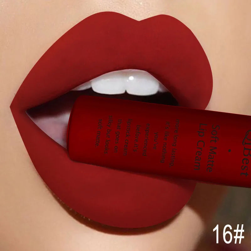 QIBEST Velvet Matte Nude Liquid Lipstick Makeup Sexy Red Lipgloss Waterproof Long-lasting Purple Black Orange Lip Stain Cosmetic