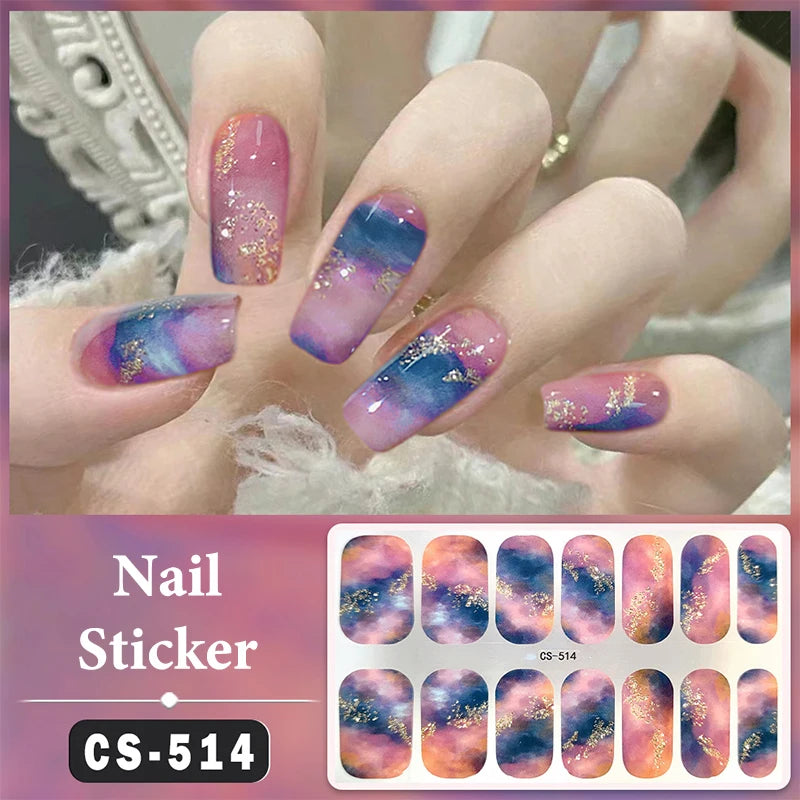 No Baking Lamp Waterproof Nail Wraps Full Cover Nail Stickers Firm And Not Easy To Fall Off 14 Nails/Set Multi Color Nail Patch