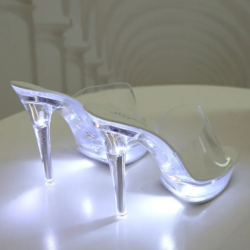 Women's Led Illuminated Sandals Clear Heel Slippers 15CM Sexy Led light Heels LFD-190