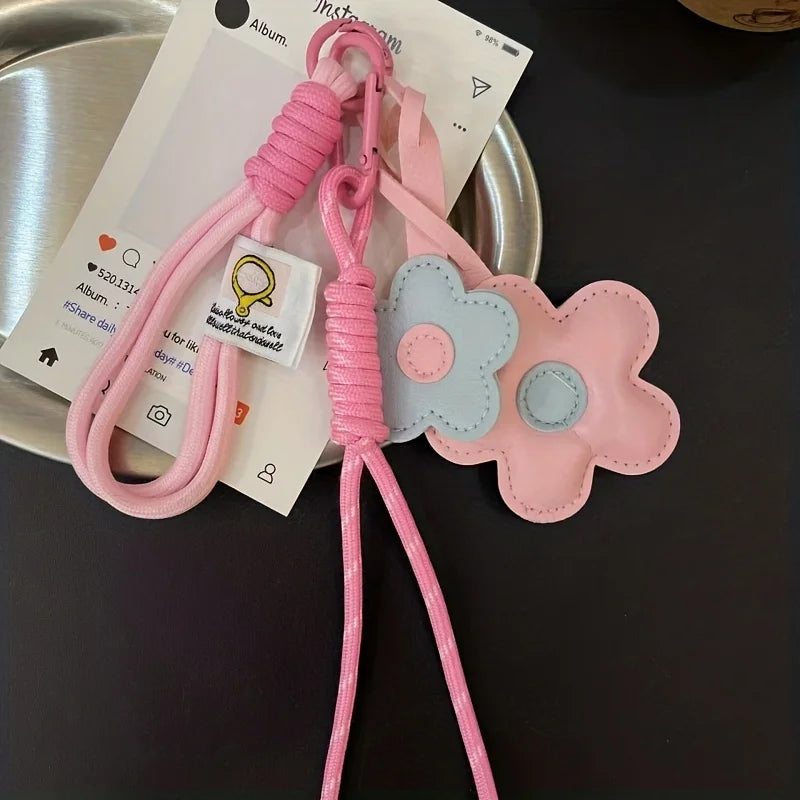 PU Leather Sunflower Keychain Cartoon Five Petal Flower Car Keyring Fashion Bag Pendant Contrasting Accessory