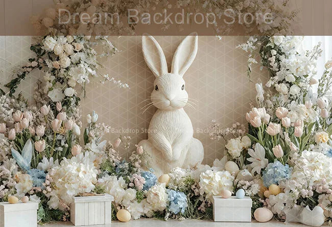 Spring Easter Background Photography Cute Rabbit Carrot Bunny Egg House Backdrop Decor for Kids Birthday Cake Smash Photo Studio