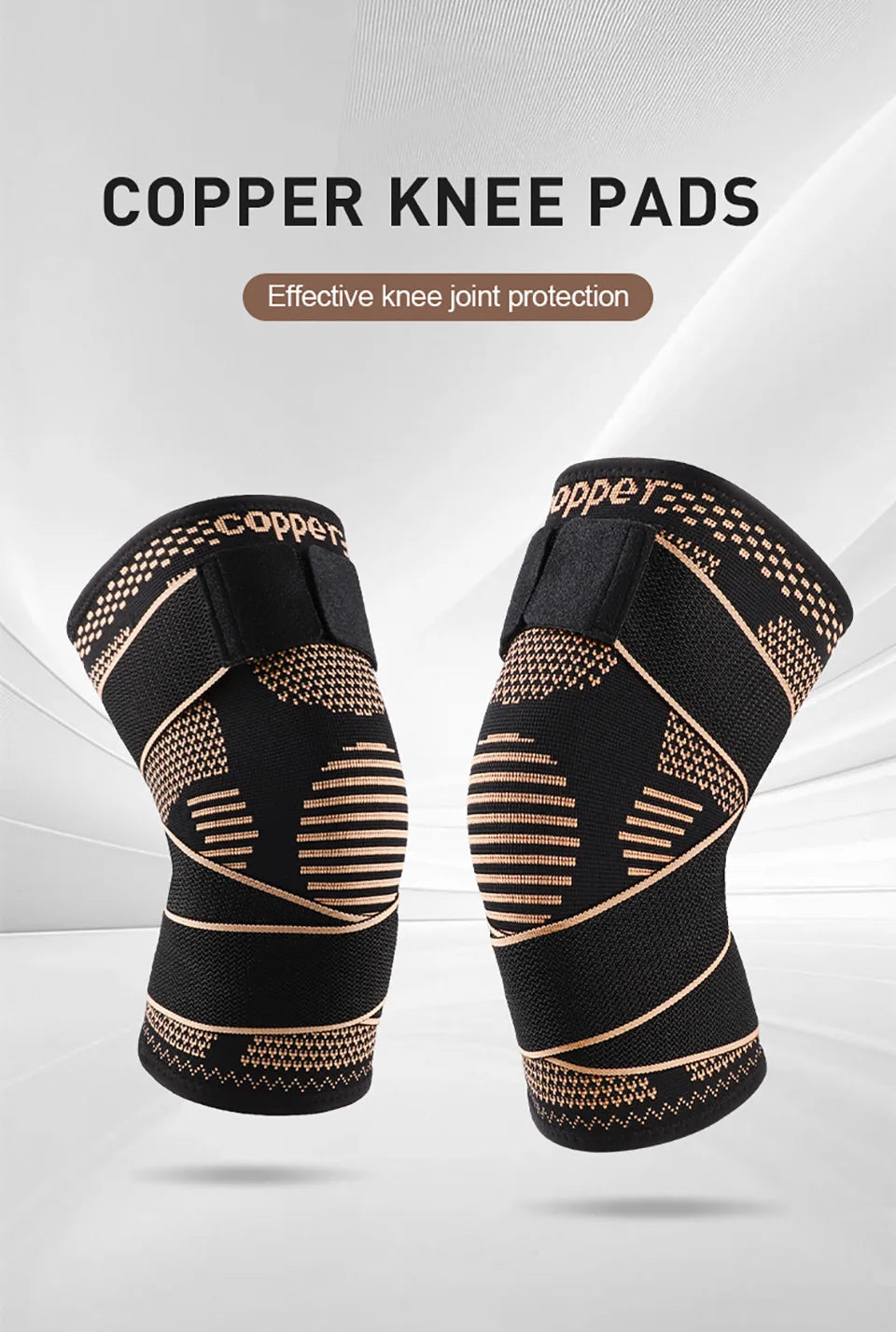 1Pcs Knee Support Knitted Nylon Copper Ion X-type Stable Patella Compression With Straps Ligament Strain  Knee Pads Men Women