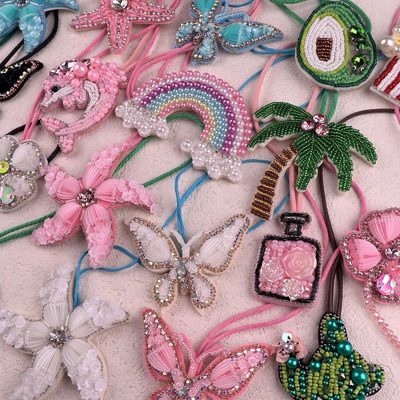 3D Handmade Rhinestone Beads Bag Charm, Crystal Lanyard Patches Keychains, Hanging Rope Patches, Backpack Pendants Decor