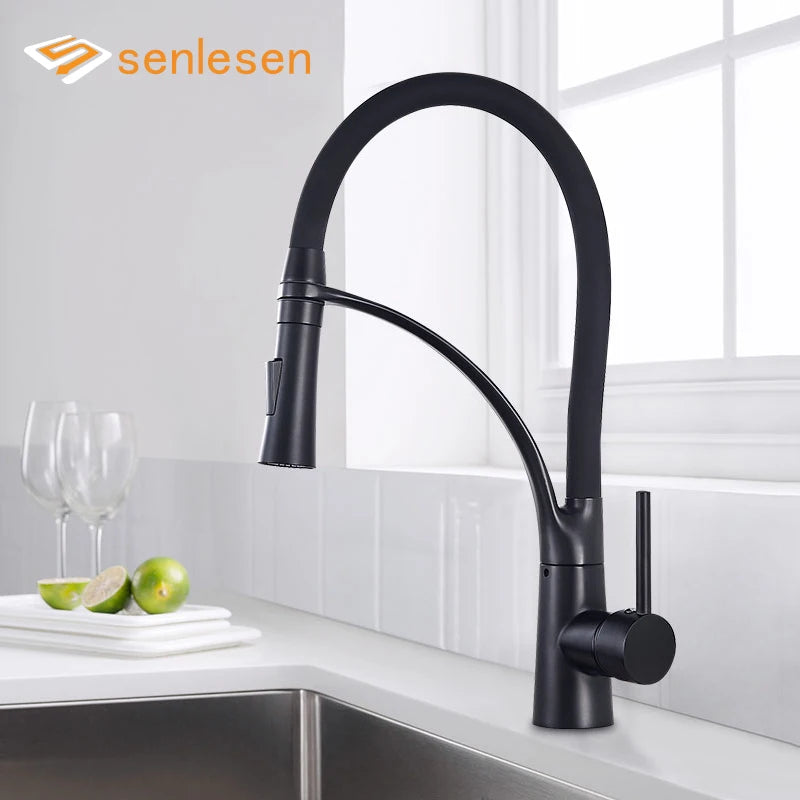 Black/Nickel/Chrome/Gold Rubber Kitchen Faucet Sink Faucet 360 Degree Rotation Pull Down Stream Sprayer Hot Cold Water Mixer Tap